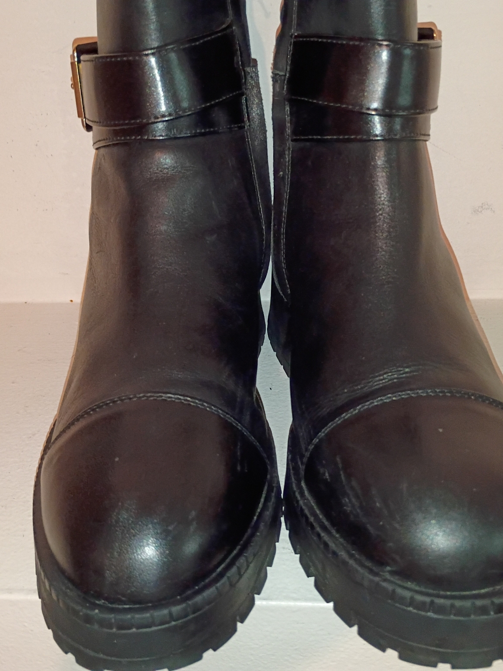 Crown Vintage Black Leather Ankle Boot with Gold Buckle - Picture 4 of 13